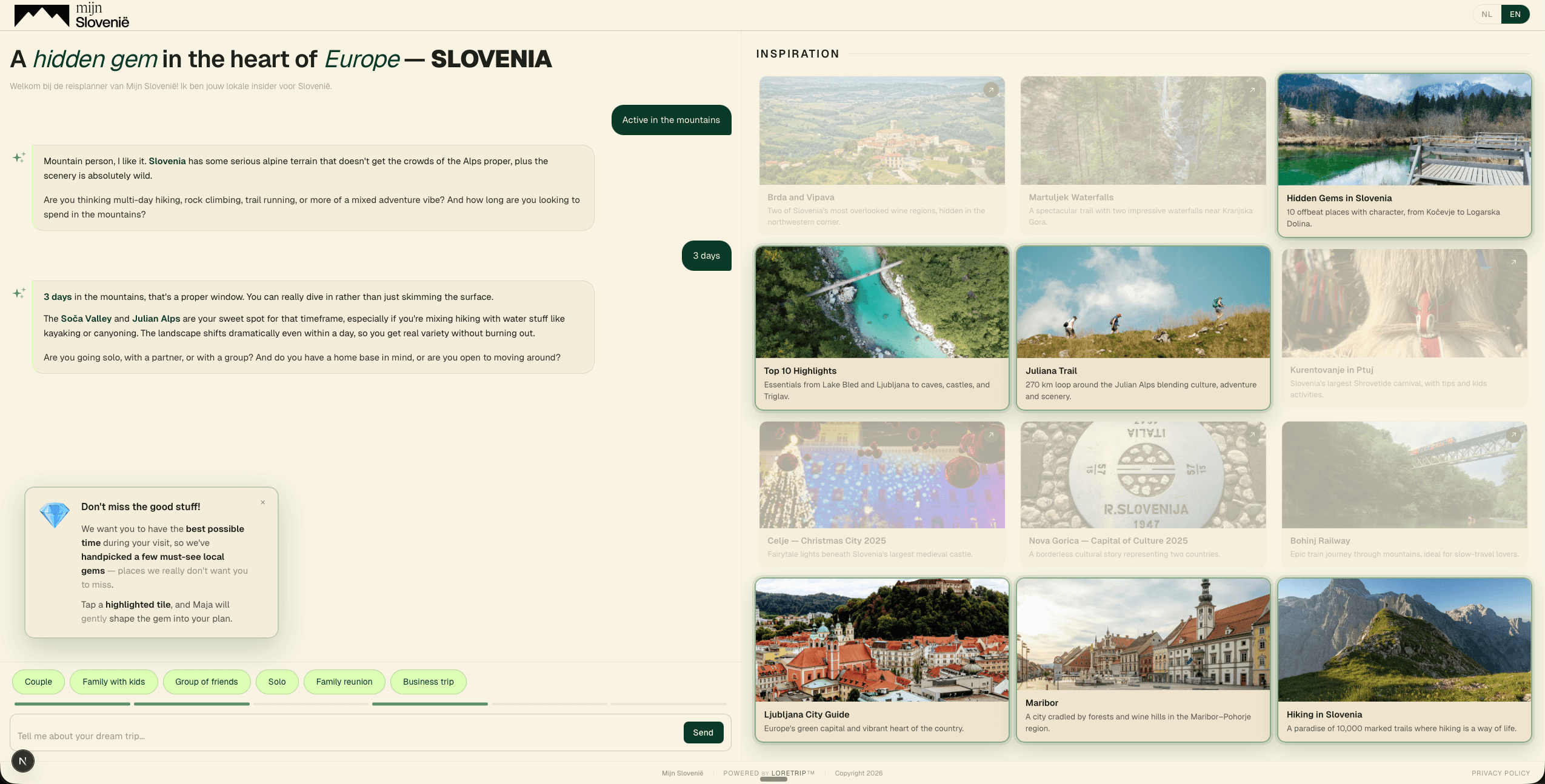 Tailored entry tuned to agency specialisation, with a hidden-gem highlight pop-up