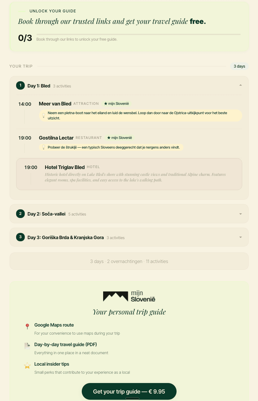 Conversion step — client commits to the trip