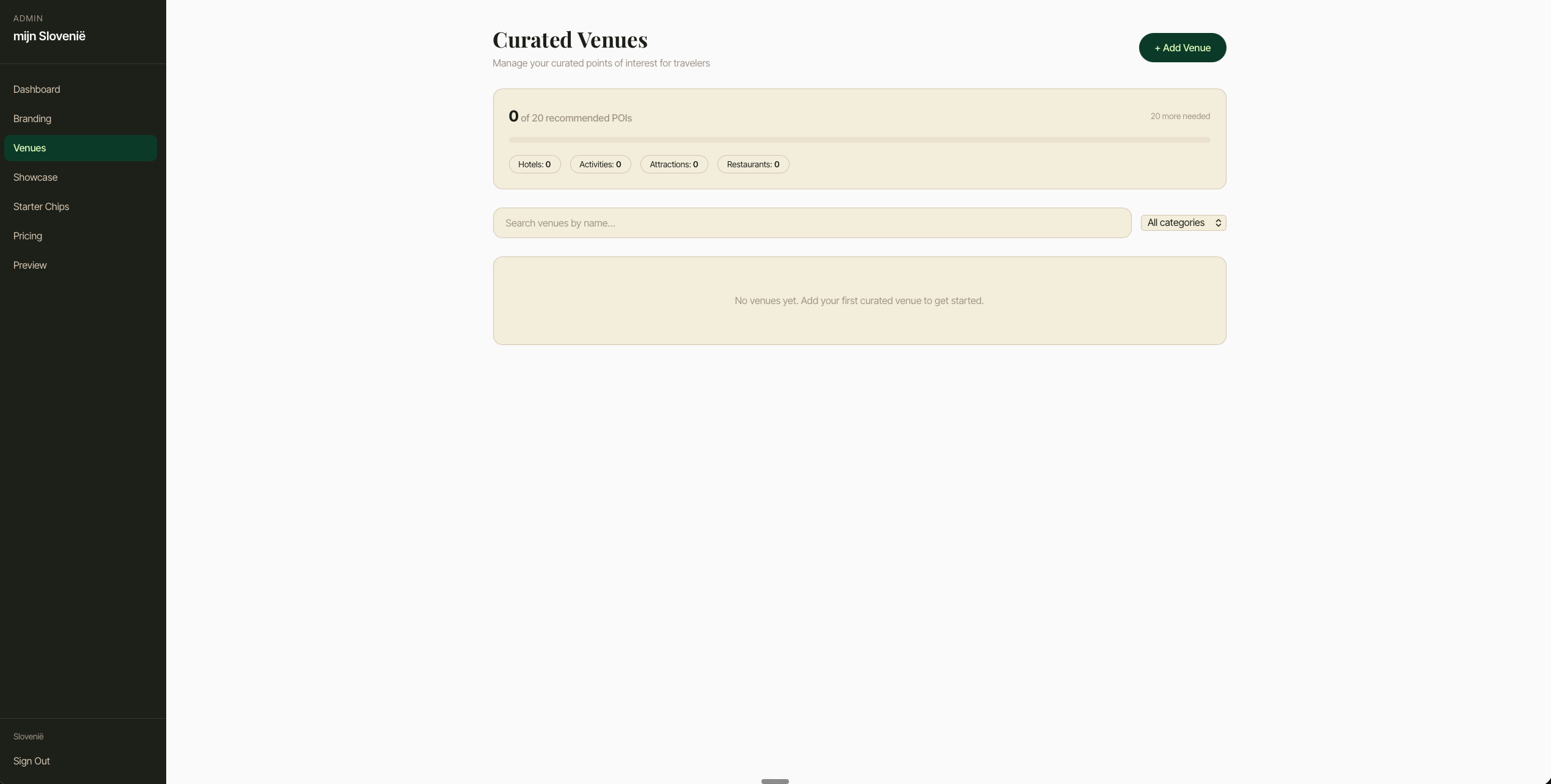 Curated venues view: agency's supplier list